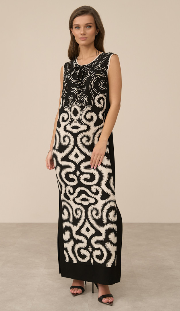 Фото sarafan-maksi-molocno-cernyj-01 товара Сарафан макси молочно-черный