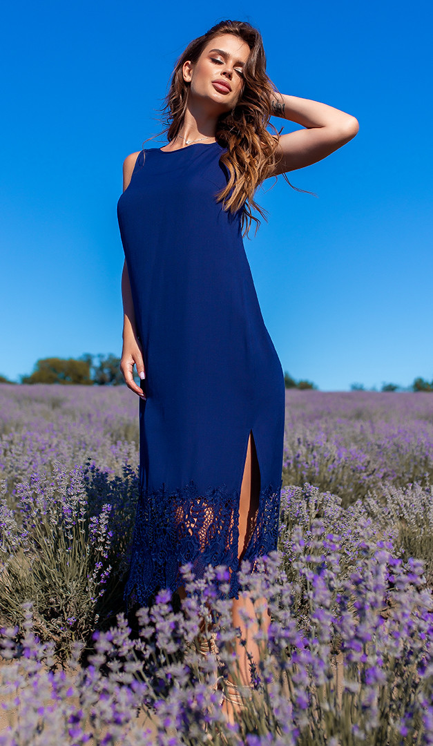 Фото sarafan-s-kruzevom-sinij-01 товару Сарафан з мереживом синій0