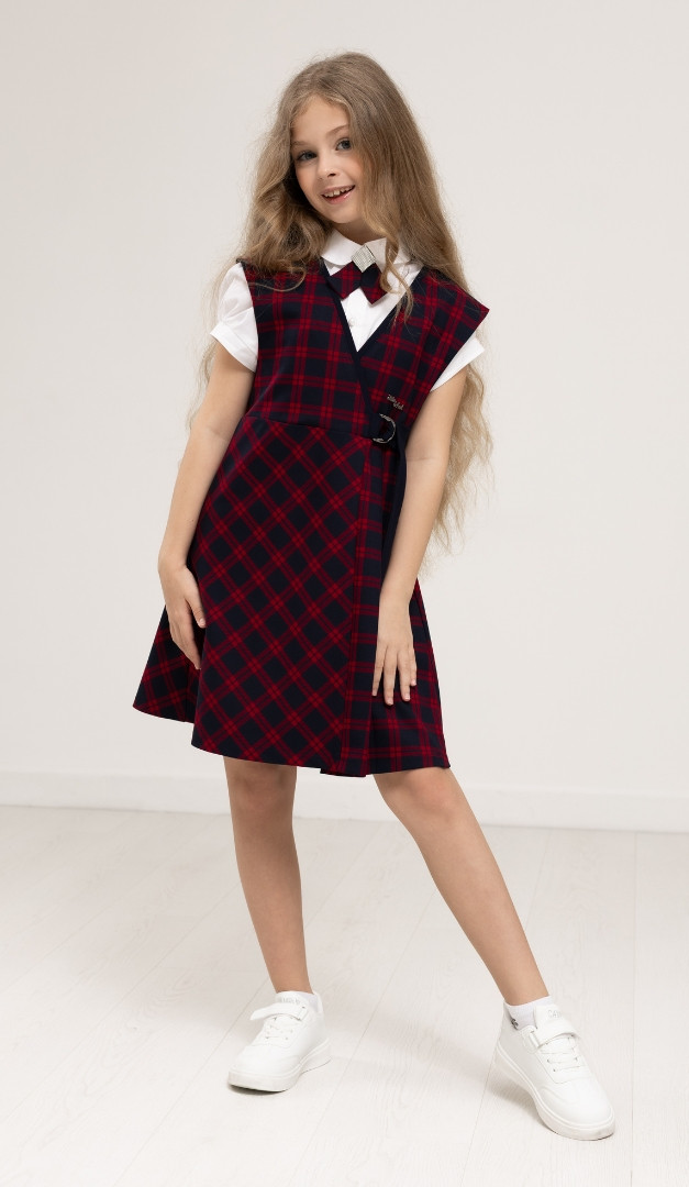 Фото sarafan-v-kletocku-sine-bordovuu-04 товару Сарафан в клітинку синьо-бордову0