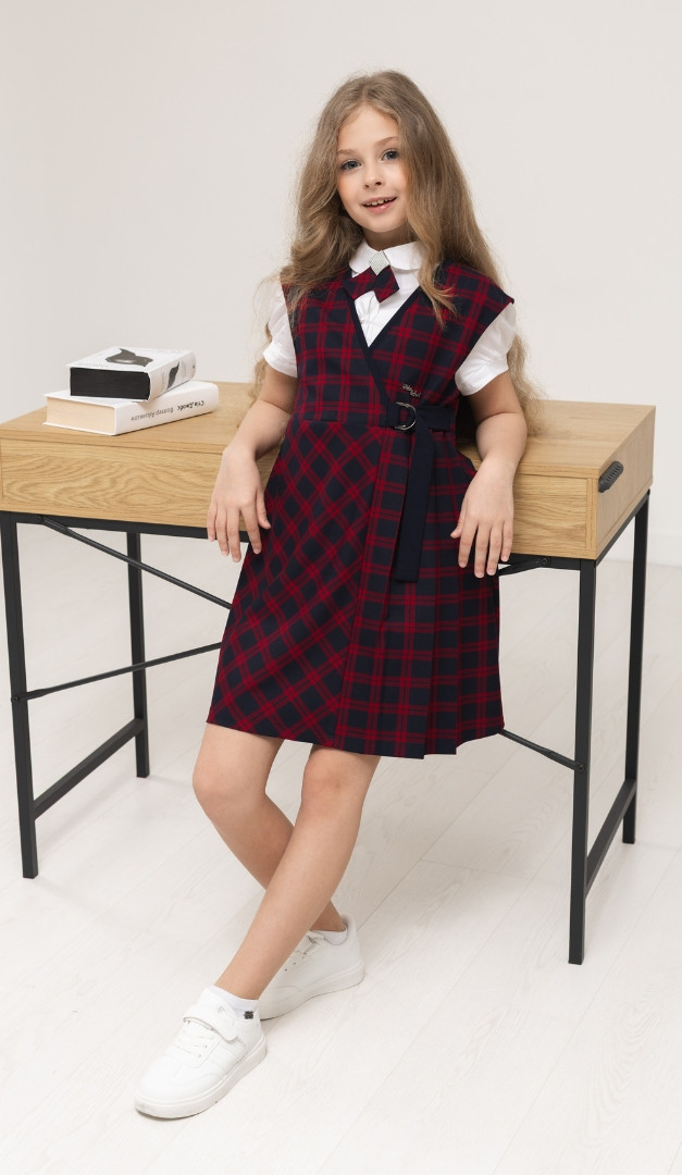 Фото sarafan-v-kletocku-sine-bordovuu-05 товару Сарафан в клітинку синьо-бордову0