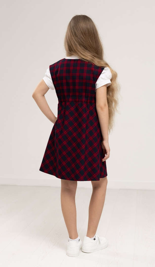 Фото sarafan-v-kletocku-sine-bordovuu-06 товару Сарафан в клітинку синьо-бордову0