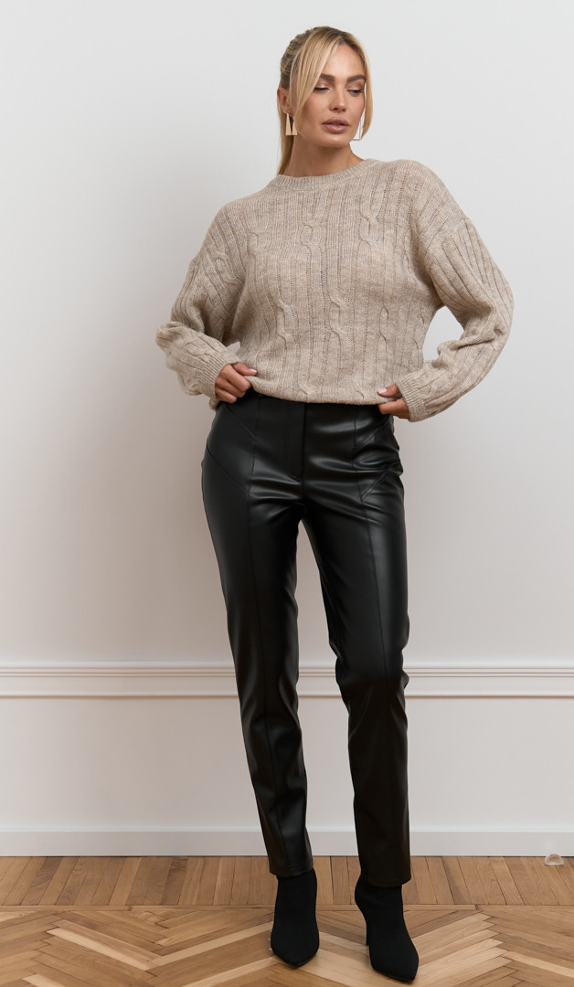 Фото stany-iz-ekokozi-zauzennye-cernye-1 товара Штаны из экокожи зауженные чёрные