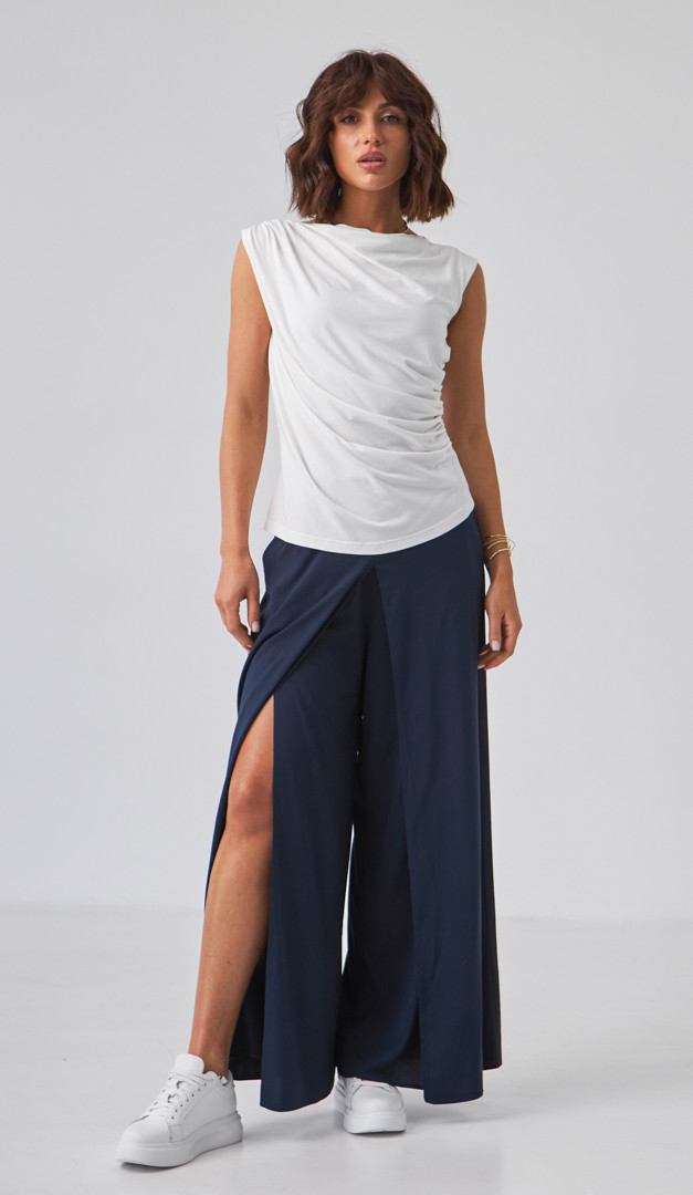 Фото top-trikotaznyj-s-drapirovkoj-molocnyj-01 товару Топ трикотажний з драпіровкою молочний