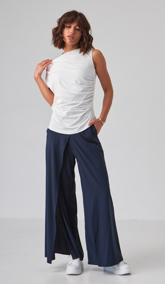 Фото top-zenskij-trikotaznyj-s-drapirovkoj-molocnyj-05 товару Топ жіночий трикотажний з драпіровкою молочний0