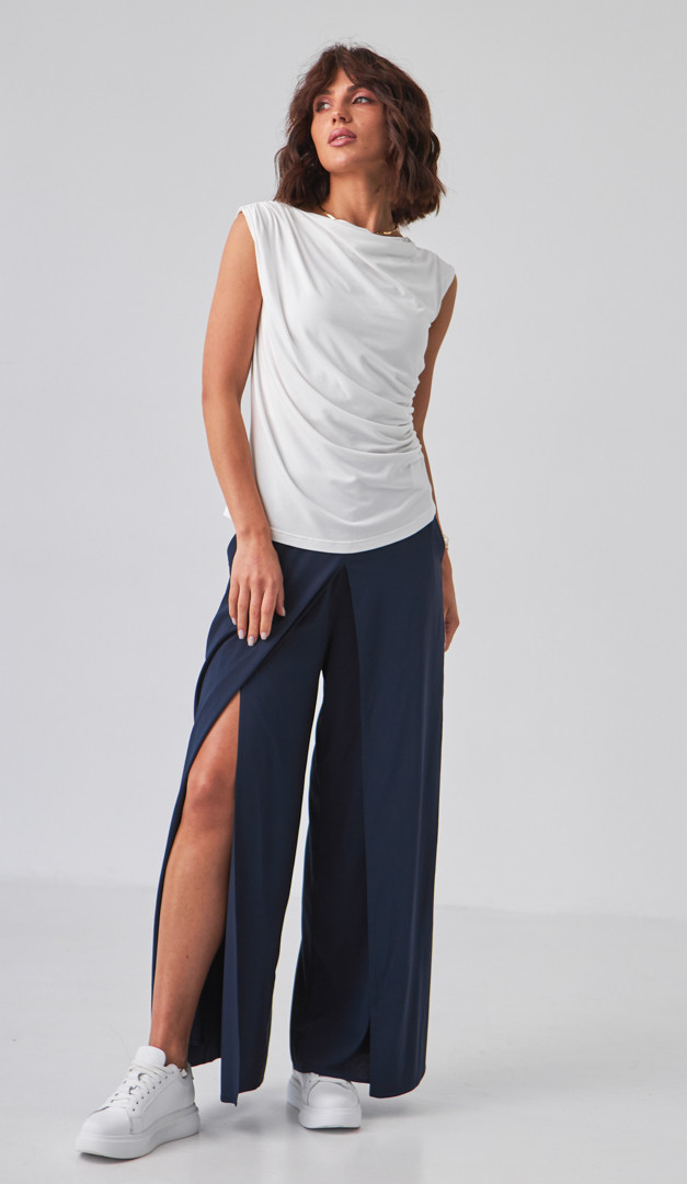 Фото top-zenskij-trikotaznyj-s-drapirovkoj-molocnyj-06 товару Топ жіночий трикотажний з драпіровкою молочний0