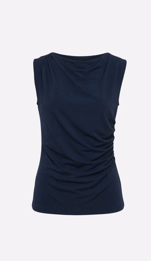 Фото top-zenskij-trikotaznyj-s-drapirovkoj-sinij-01 товара Топ женский трикотажный с драпировкой синий