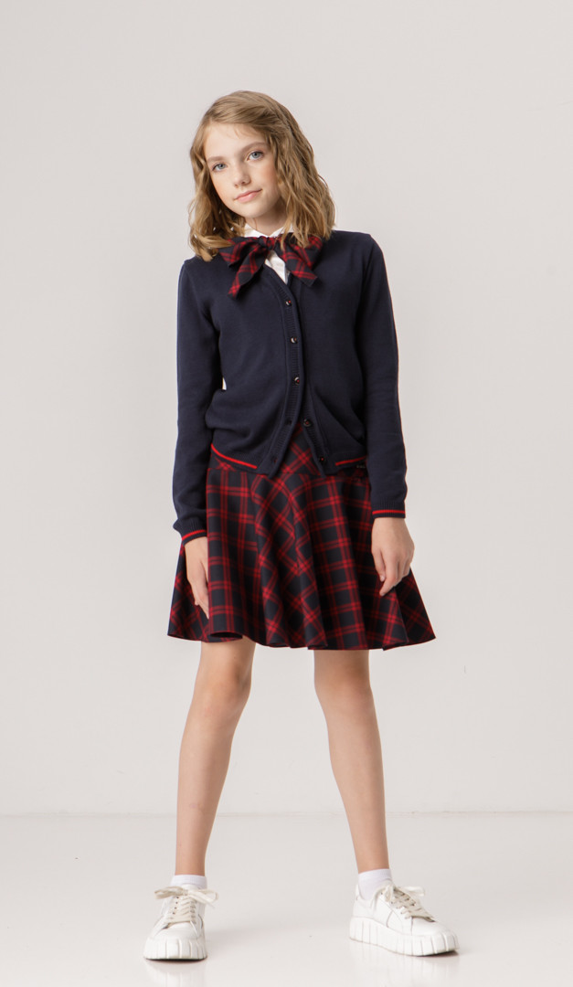 Фото trikotaznaa-kofta-dla-devocki-sinaa-s-krasnym-kant-03 товару Трикотажна кофта для дівчинки синя з червоним кантом0