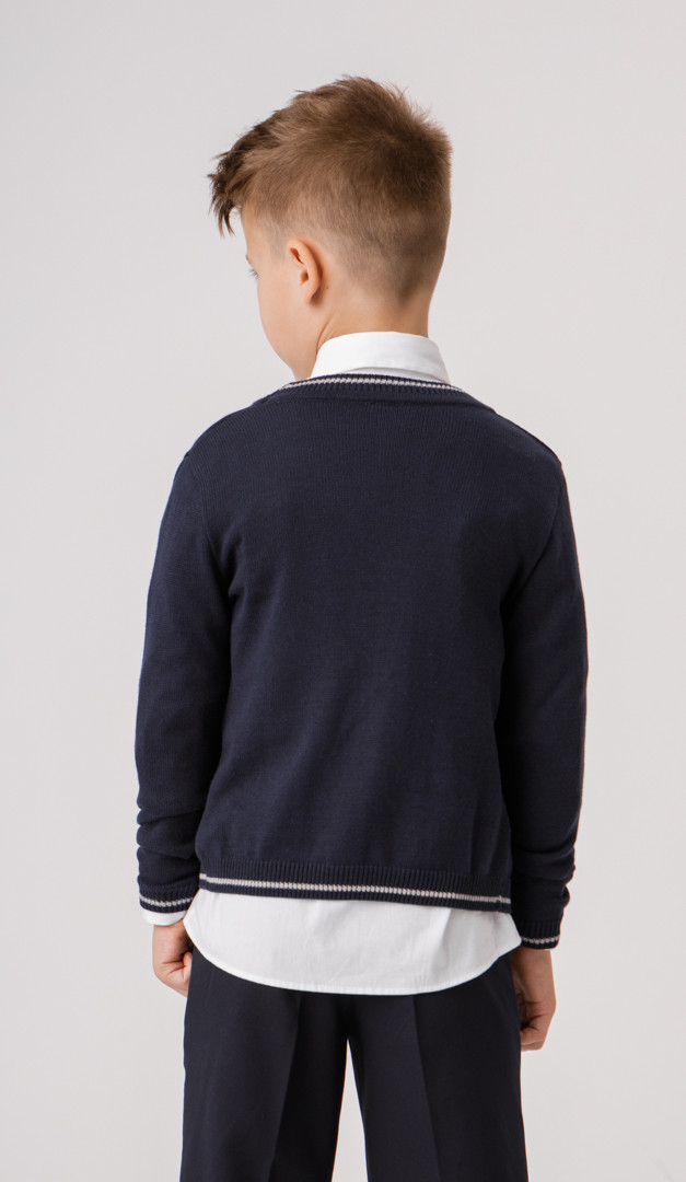 Фото trikotaznaa-kofta-dla-malcika-sinaa-s-serym-kantom-02 товару Трикотажна кофта для хлопчика синя з сірим кантом0