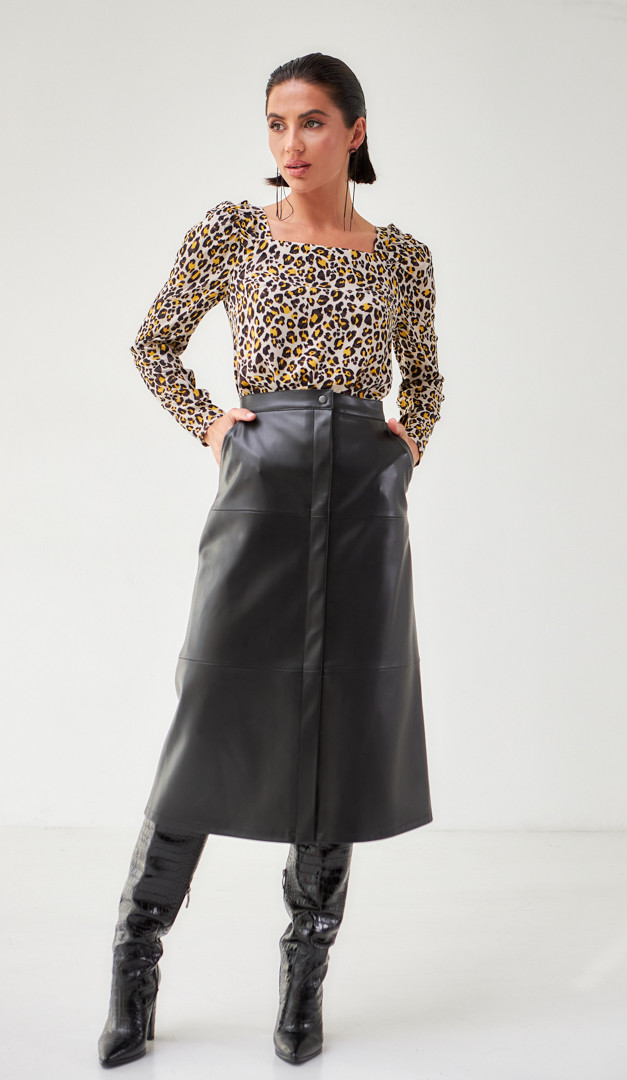 Фото ubka-iz-ekokozi-midi-cernaa-01 товара Юбка из экокожи миди чёрная