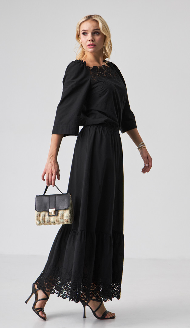 Фото ubka-maksi-cernaa-s-kruzevom-01 товару Спідниця максі чорна з мереживом