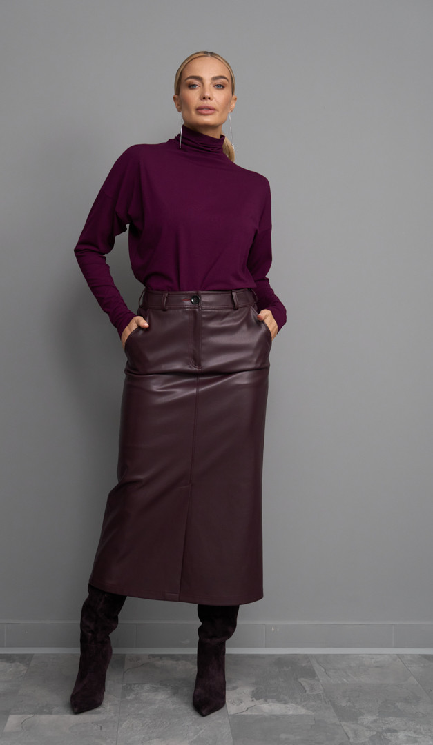Фото ubka-pramaa-iz-ekokozi-bordo-01 товару Спідниця пряма з екошкіри бордо