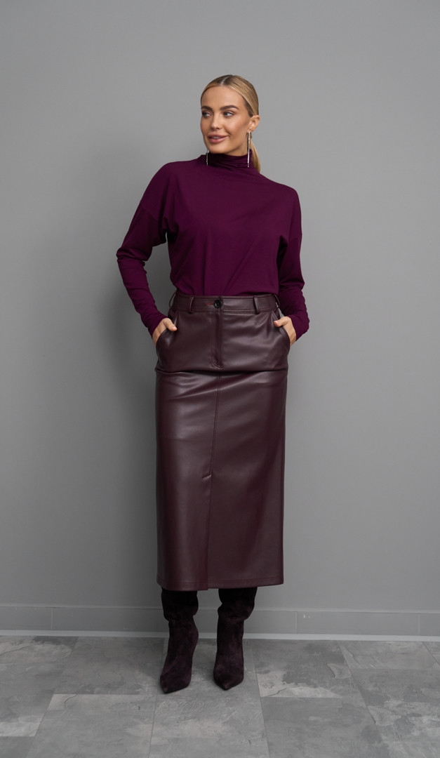 Фото ubka-pramaa-iz-ekokozi-bordo-02 товару Спідниця пряма з екошкіри бордо0