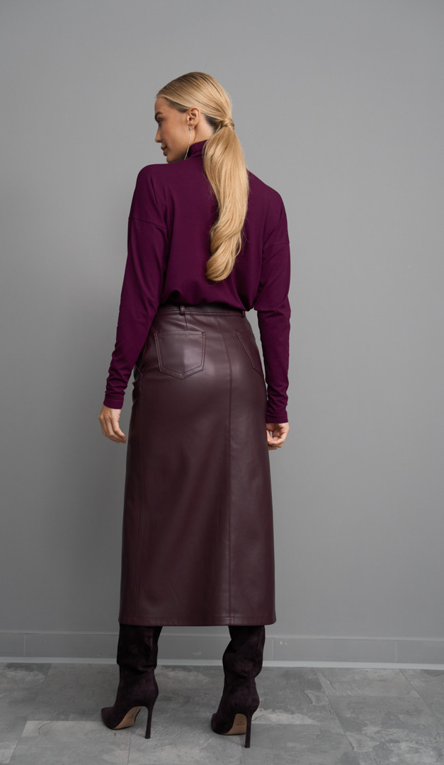 Фото ubka-pramaa-iz-ekokozi-bordo-04 товару Спідниця пряма з екошкіри бордо0