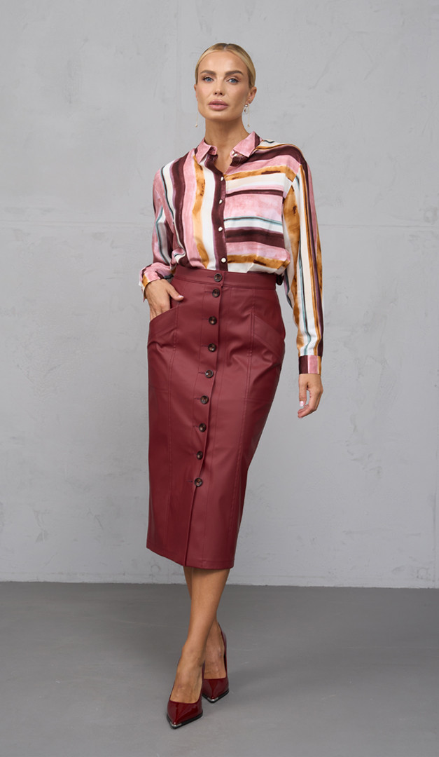 Фото ubka-s-ekokozi-na-pugovicah-1 товара Юбка с экокожи на пуговицах