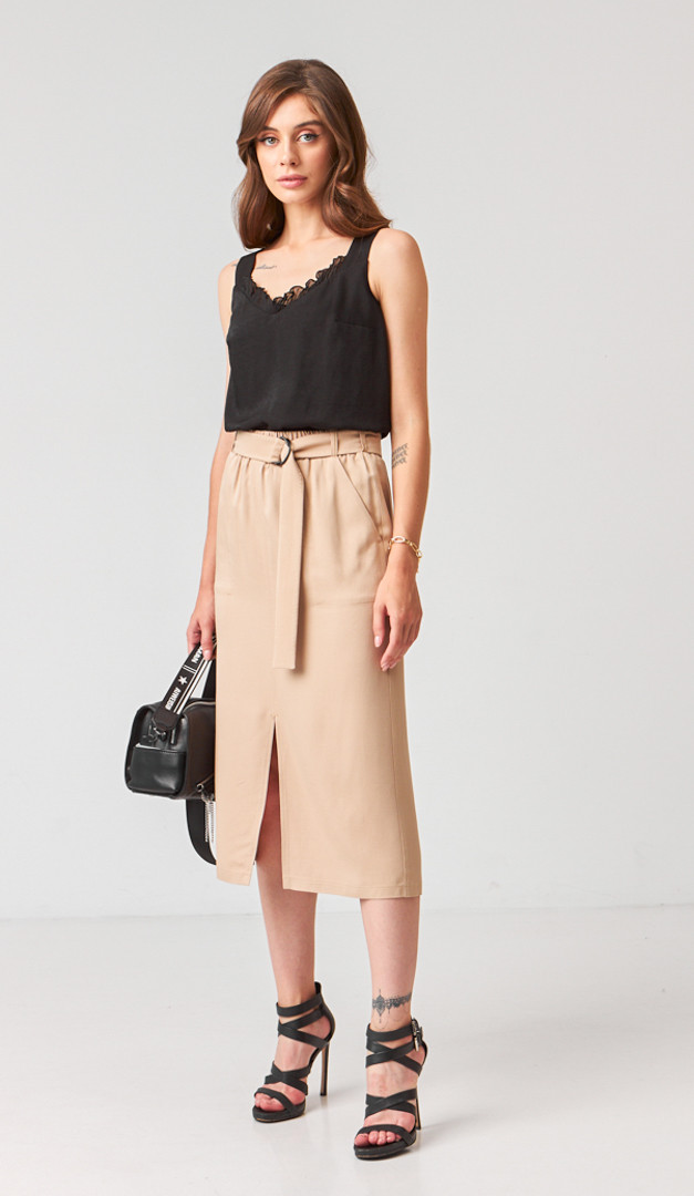 Фото ubka-s-karmanami-pesocnaa-01 товару Спідниця з кишенями пісочна