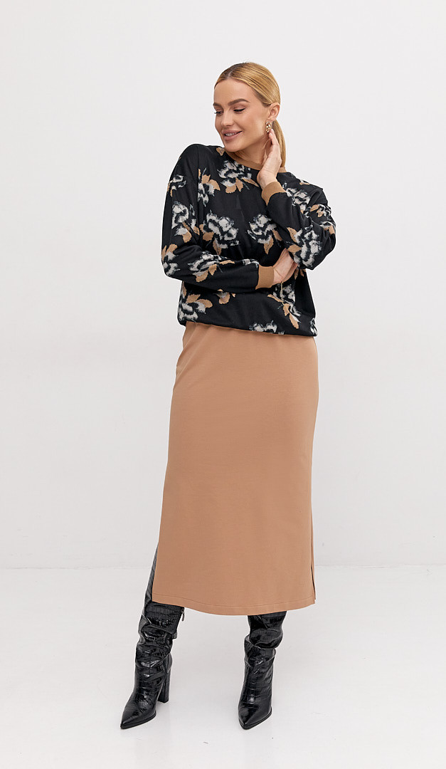 Фото ubka-trikotaznaa-midi-karamelnaa-01 товара Юбка трикотажная миди карамельная