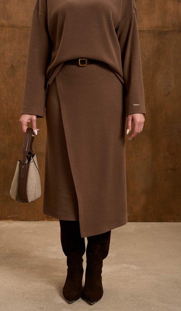 Фото ubka-trikotaznaa-na-zapah-kofejnaa-03 товару Спідниця трикотажна на запах кавова0