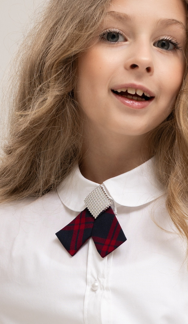 Фото ukrasenie-galstuk-dla-devocki-sine-bordovaa-kletka-2 товару Прикраса краватка для дівчинки синьо-бордова клітинка0