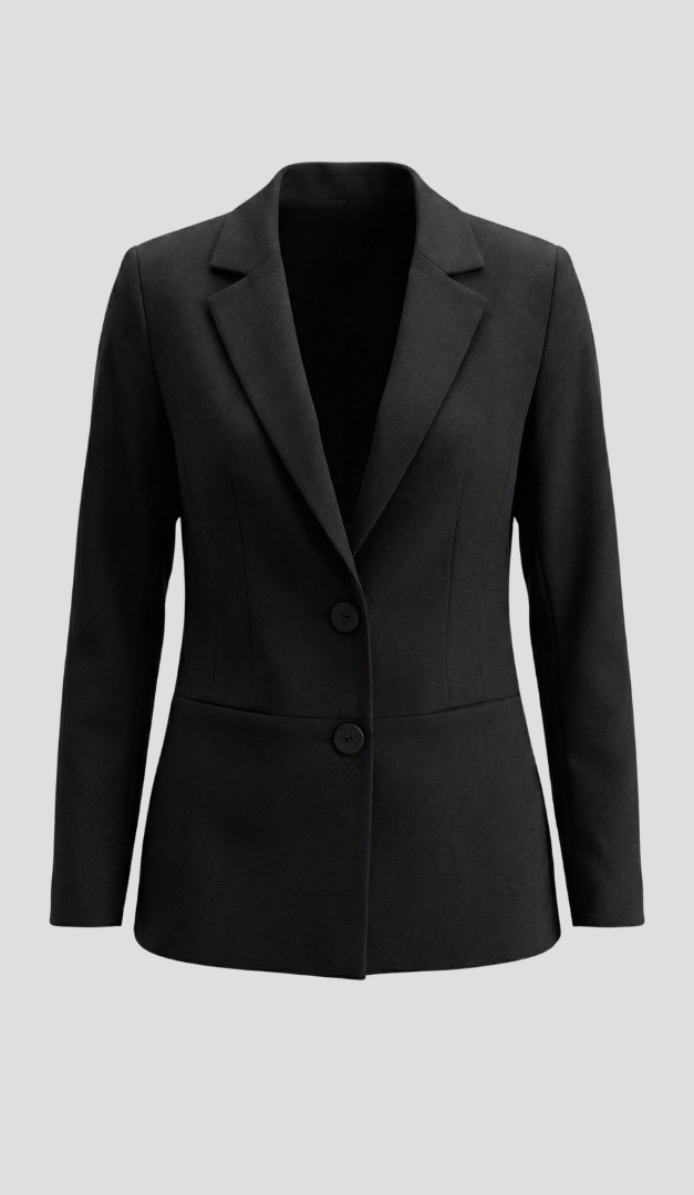 Фото zaket-zenskij-bazovyj-odnobortnyj-cernyj-01 товара Жакет женский базовый однобортный черный