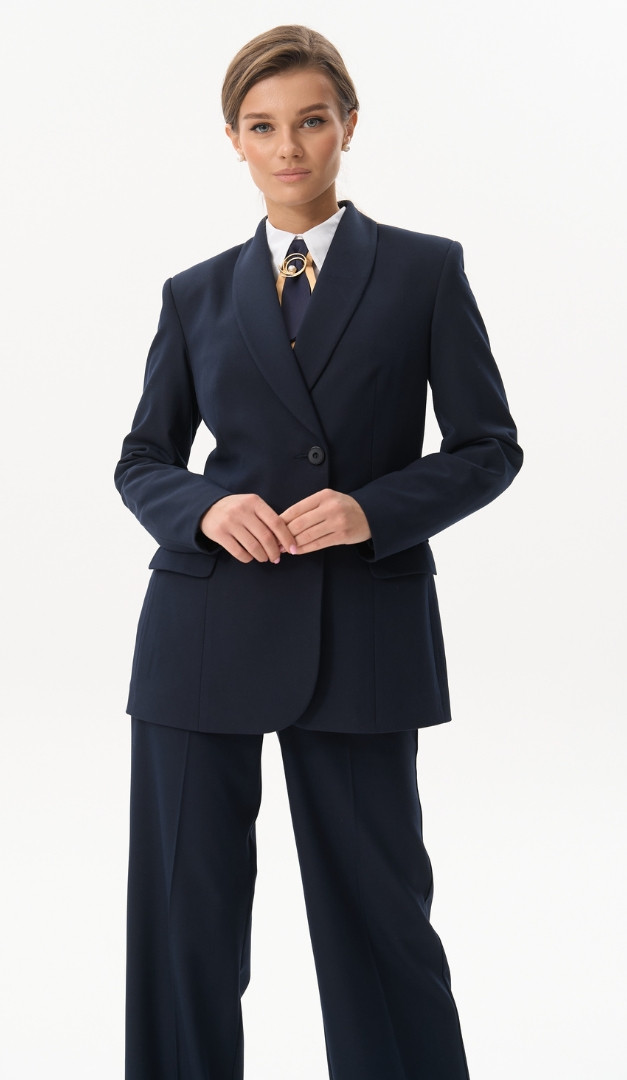 Фото zaket-zenskij-s-salevym-vorotnikom-sinij-01 товара Жакет женский с шалевым воротником синий