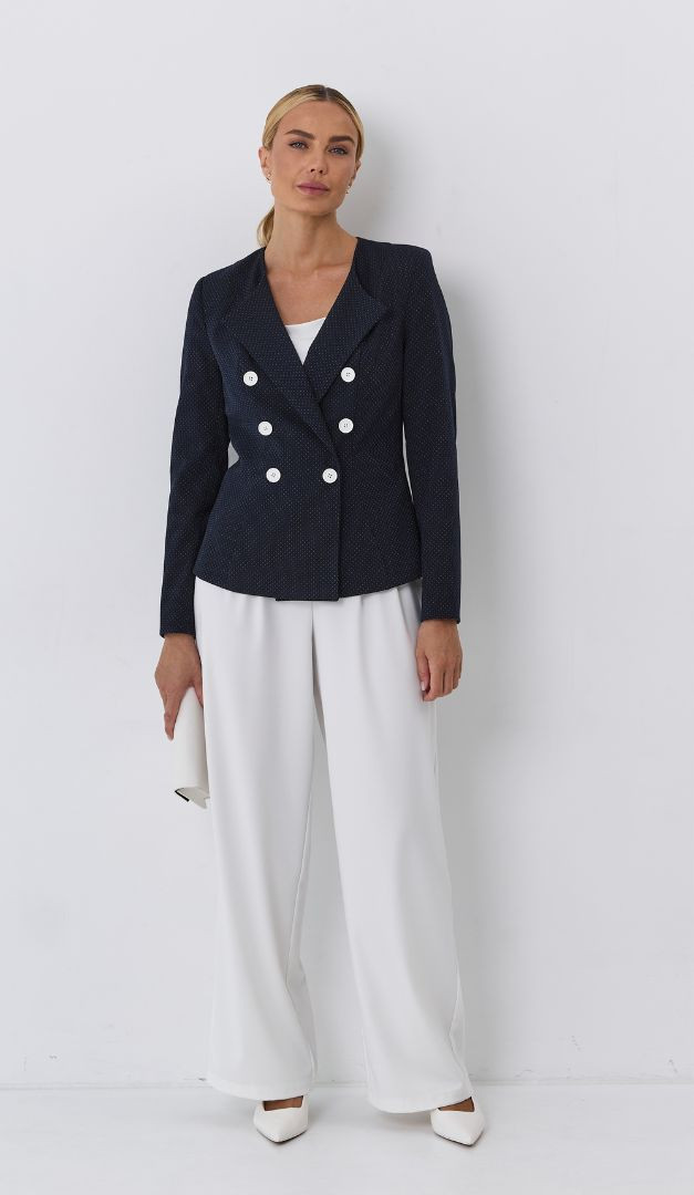 Фото zaket-zenskij-sinij-v-tocku-2 товара Жакет женский синий в точку0