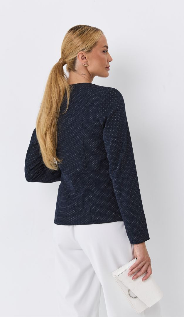 Фото zaket-zenskij-sinij-v-tocku-6 товара Жакет женский синий в точку0