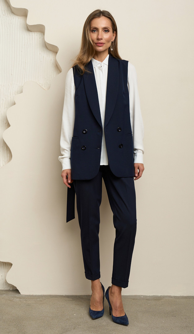 Фото zilet-dvuhbortnyj-zenskij-sinij-2 товару Жилет двобортний жіночий синій