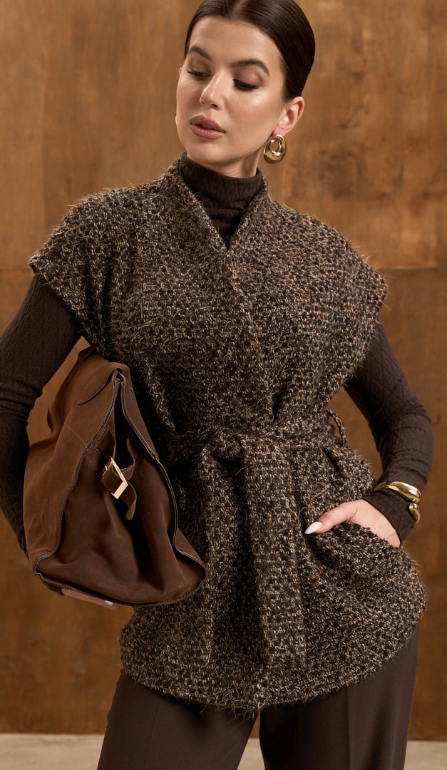 Фото zilet-zenskij-iz-sersti-koricnevyj-02 товару Жилет жіночий з вовни коричневий 0