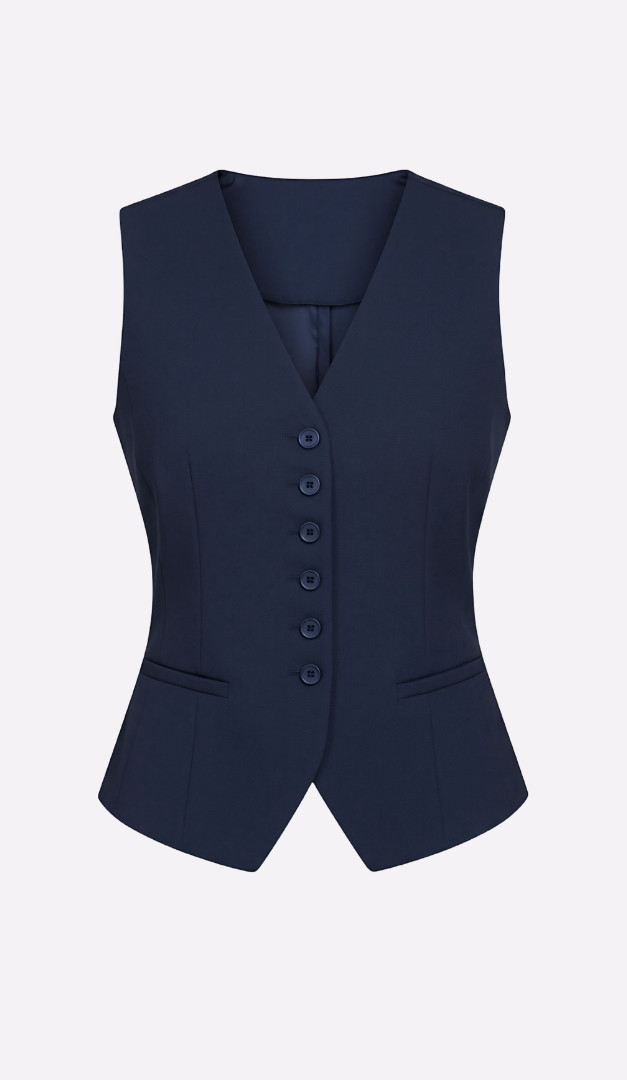 Фото zilet-zenskij-na-pugovicah-sinij-01 товара Жилет женский на пуговицах синий