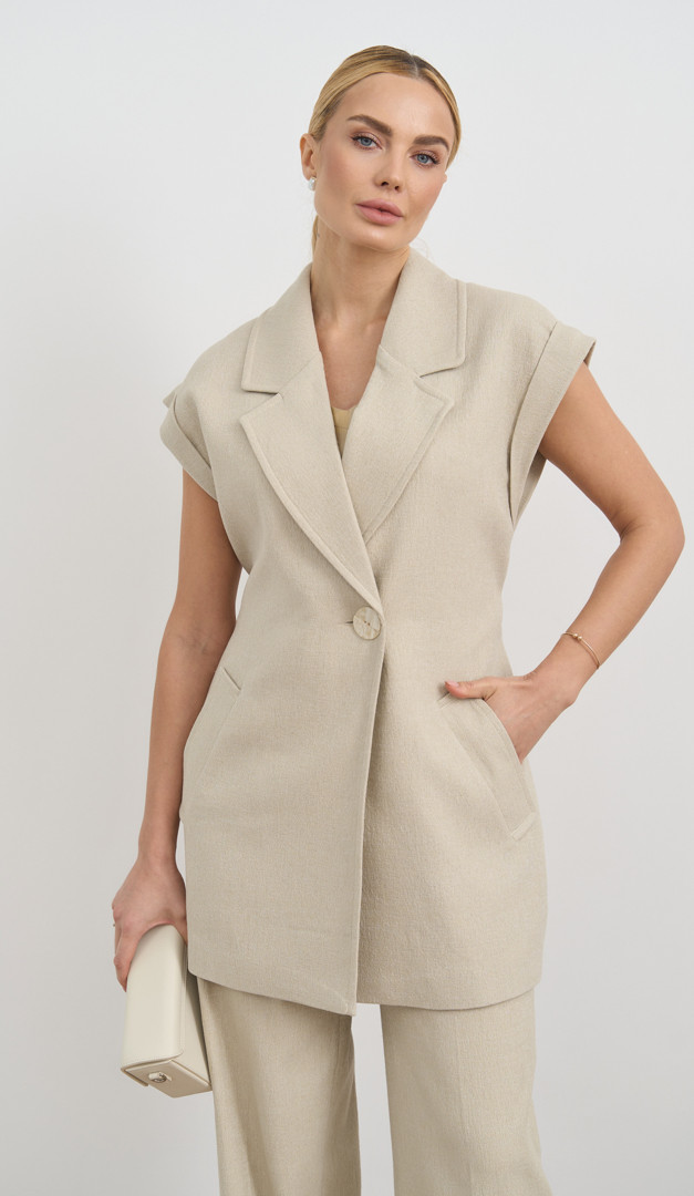 Фото zilet-zenskij-udlinennyj-len-01 товару Жилет жіночий подовжений льон